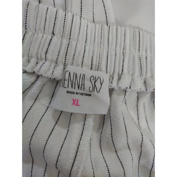 Vienna Sky Womens Striped Wide-Leg Pants XL Rayon/Linen Blend White/Black. - Picture 3 of 7